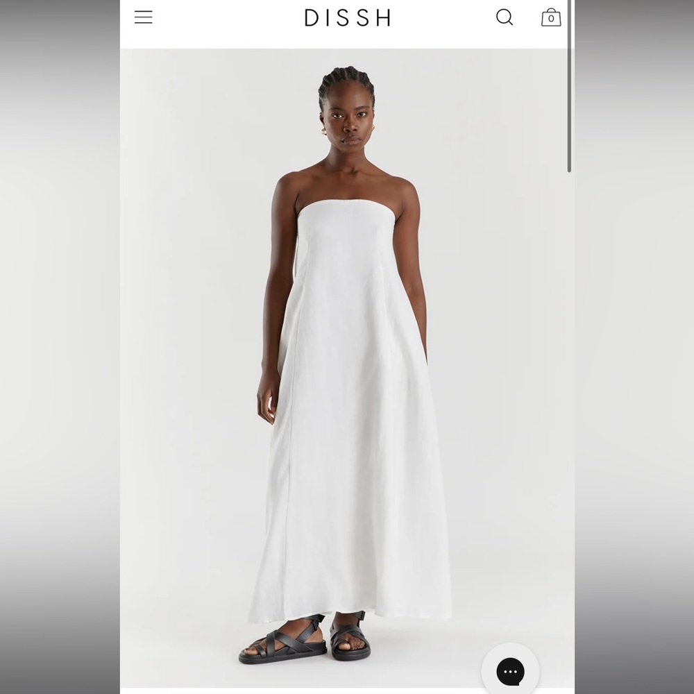 DISSH White Linen Strapless Dress - US 2